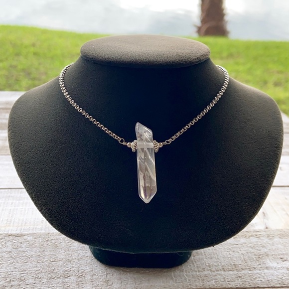Silverskylight Jewelry - Genuine aura crystal quartz chocker boho necklace